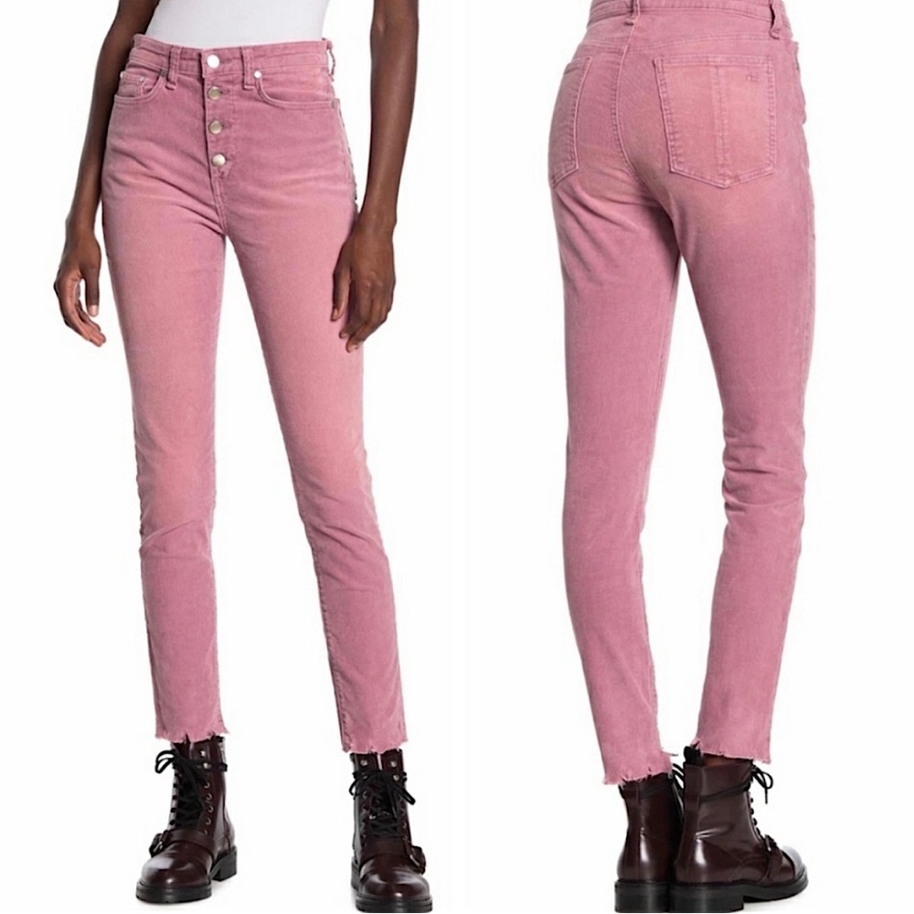 NWT RAG & BONE Nina high rise frayed ankle button fly corduroy pink/purple new